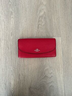 COACH Red Leather Fold-Over Continental Wallet
